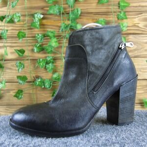 KBR Women's 40 Black Leather Block Heel Ankle Boots Zip Closure Stylish Comfort